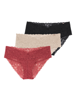 Dorina Lana Knickers, Pack of 3, Coral/Neutral/Black