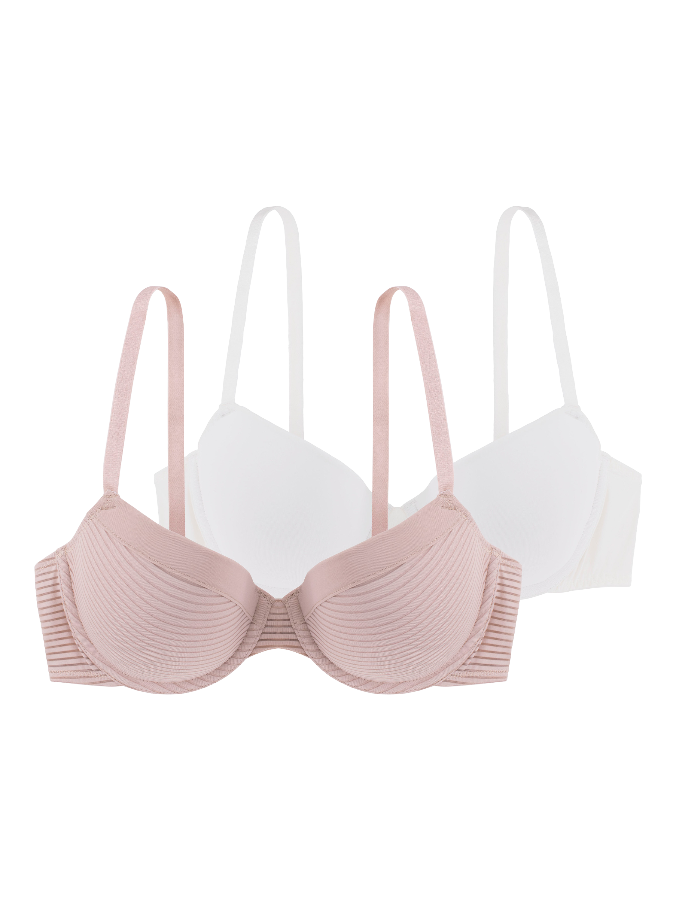 Product image 1 of 6, which shows Dorina Louise Two-Pack Light Padded Demi Bra, Pink/Ivory, 38D