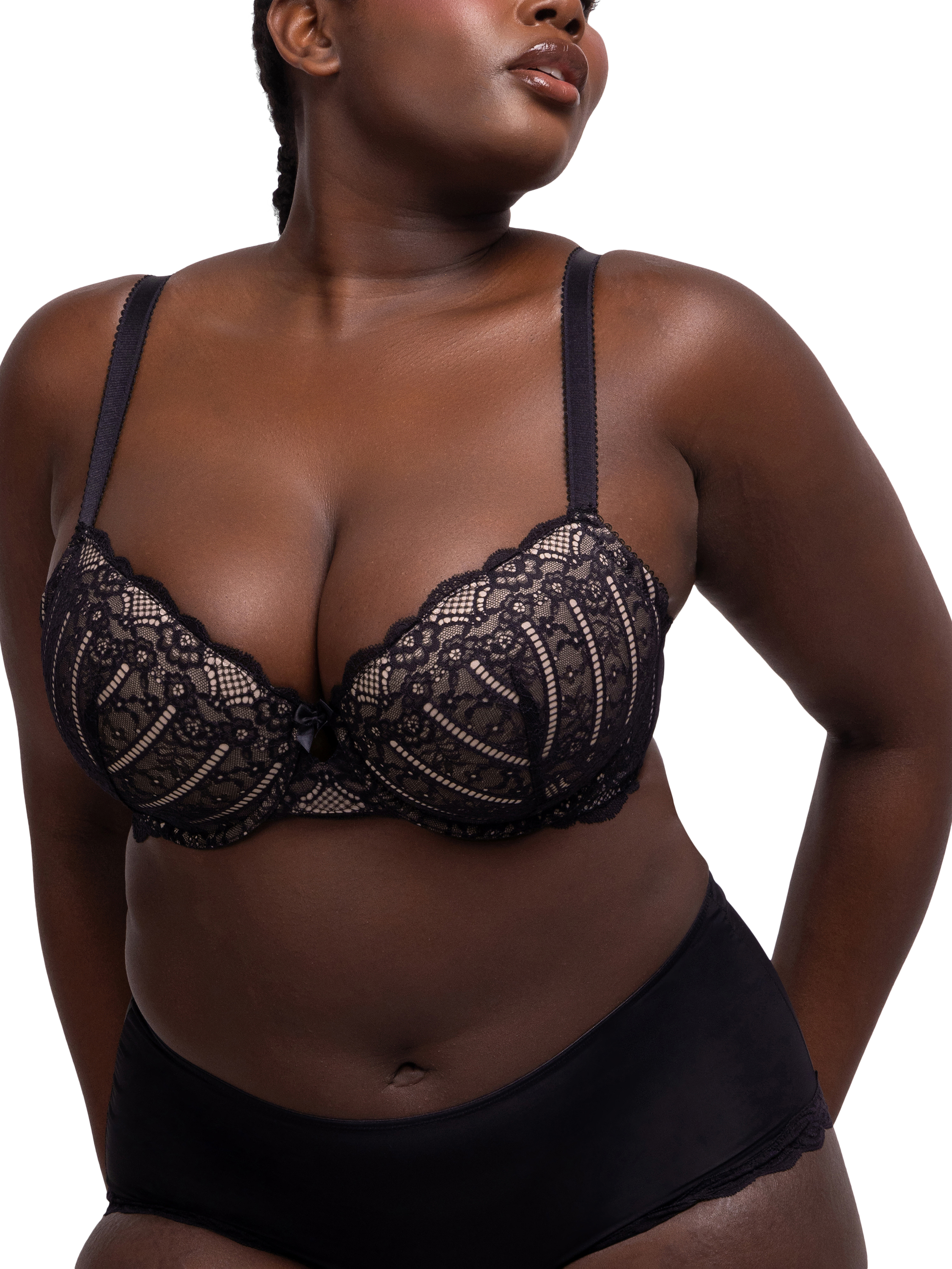 Product image 1 of 6, which shows Dorina Celine Lightly Padded Demi Bra, Black, 32D