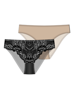 Dorina Angie Knickers, Pack of 2, Black/Beige, Black/Beige