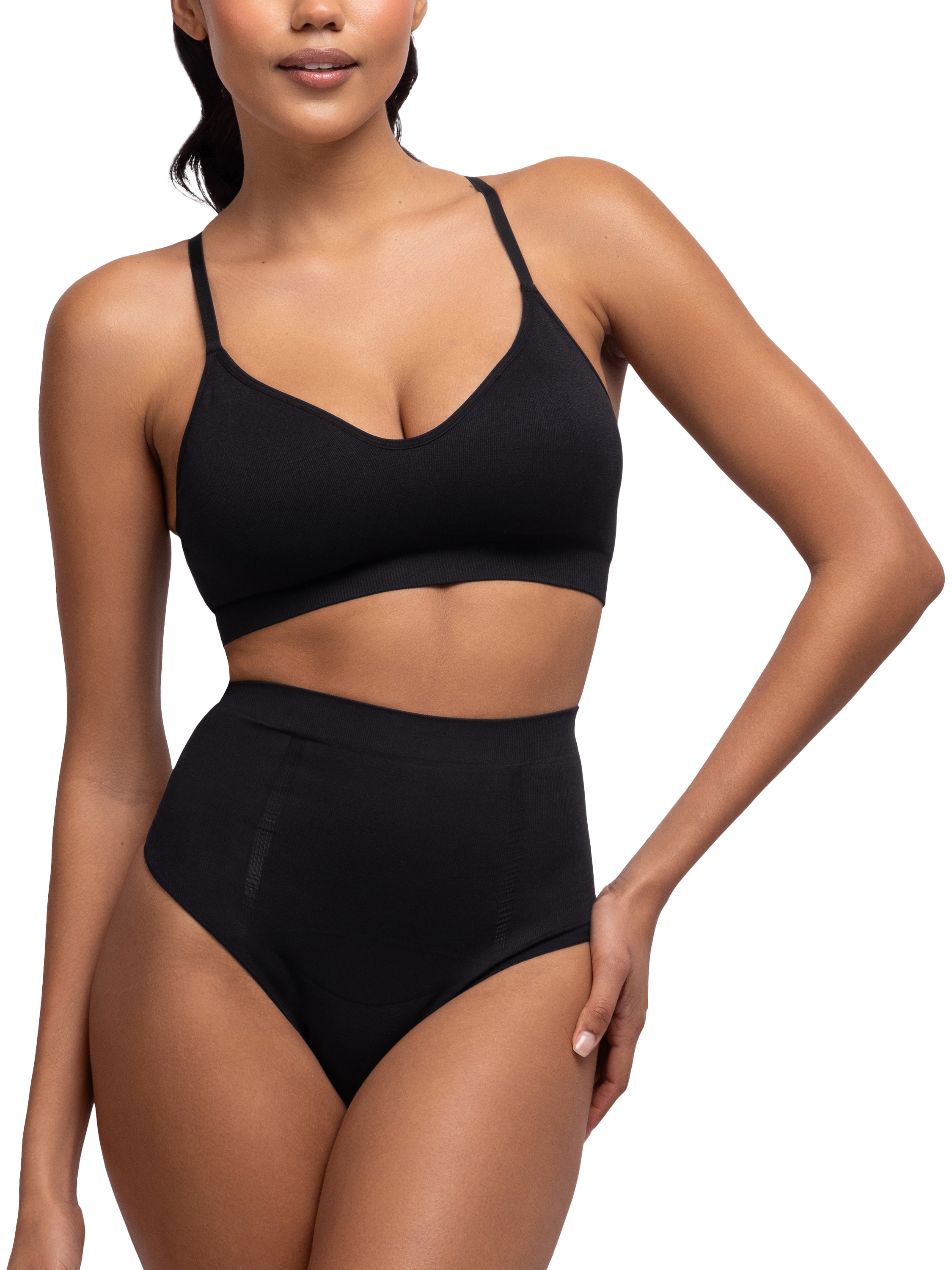 Product image 1 of 6, which shows Dorina Absolute Sculpt Mid-Waist Thong, Black, XS
