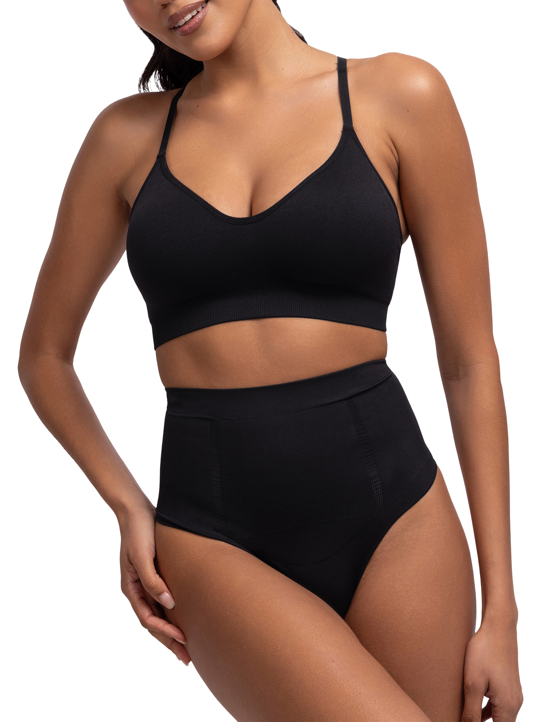 Product image 3 of 6, which shows Dorina Absolute Sculpt Mid-Waist Thong, Black, XS