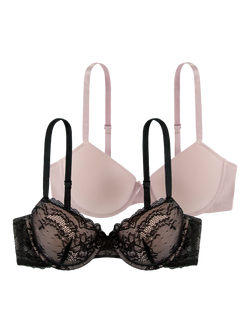 Dorina Chloe Demi Bra, Pack of 2, Black/Blush, Black/Blush