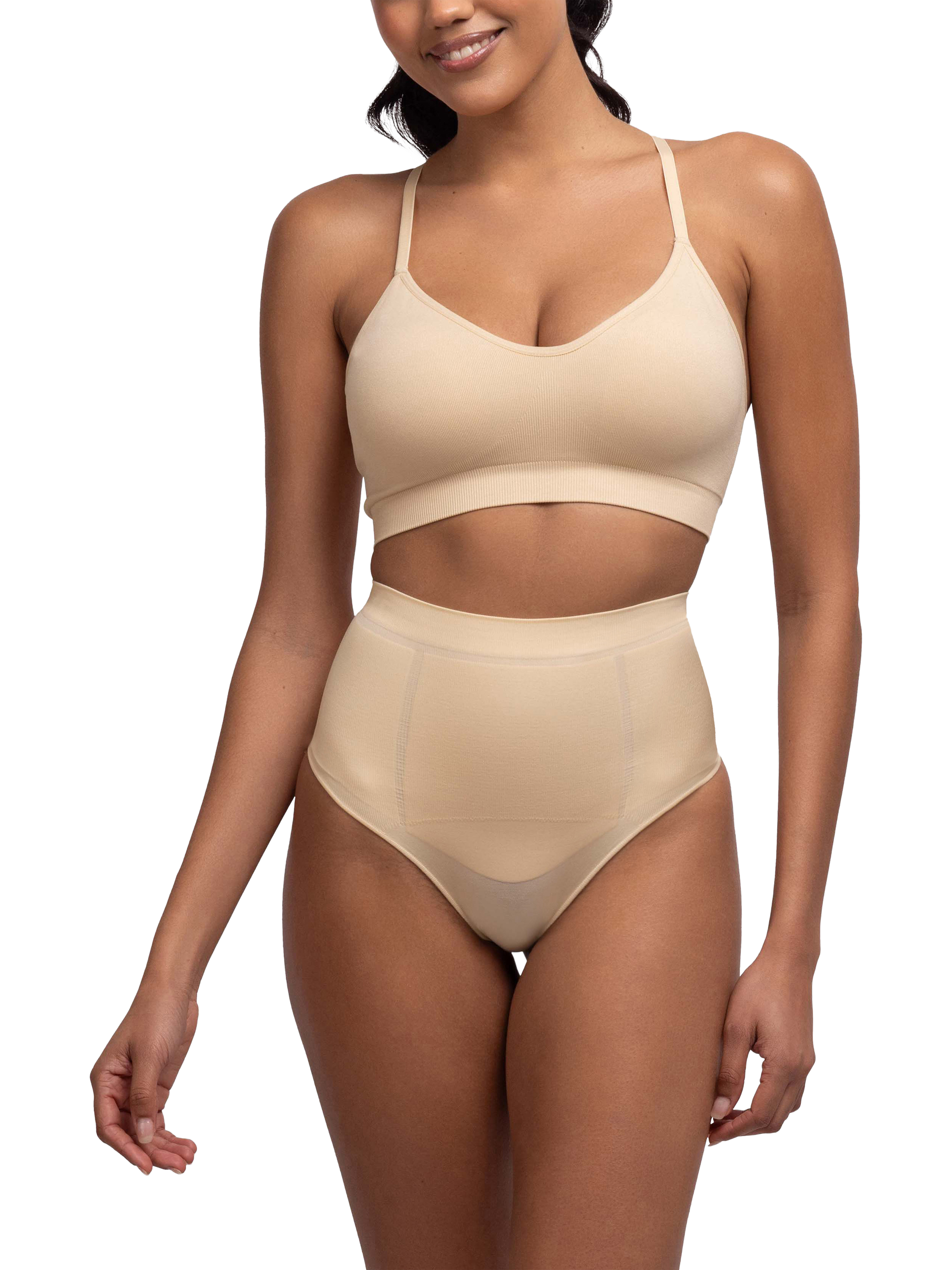 Product image 1 of 6, which shows Dorina Absolute Sculpt Mid-Waist Thong, Beige, XS