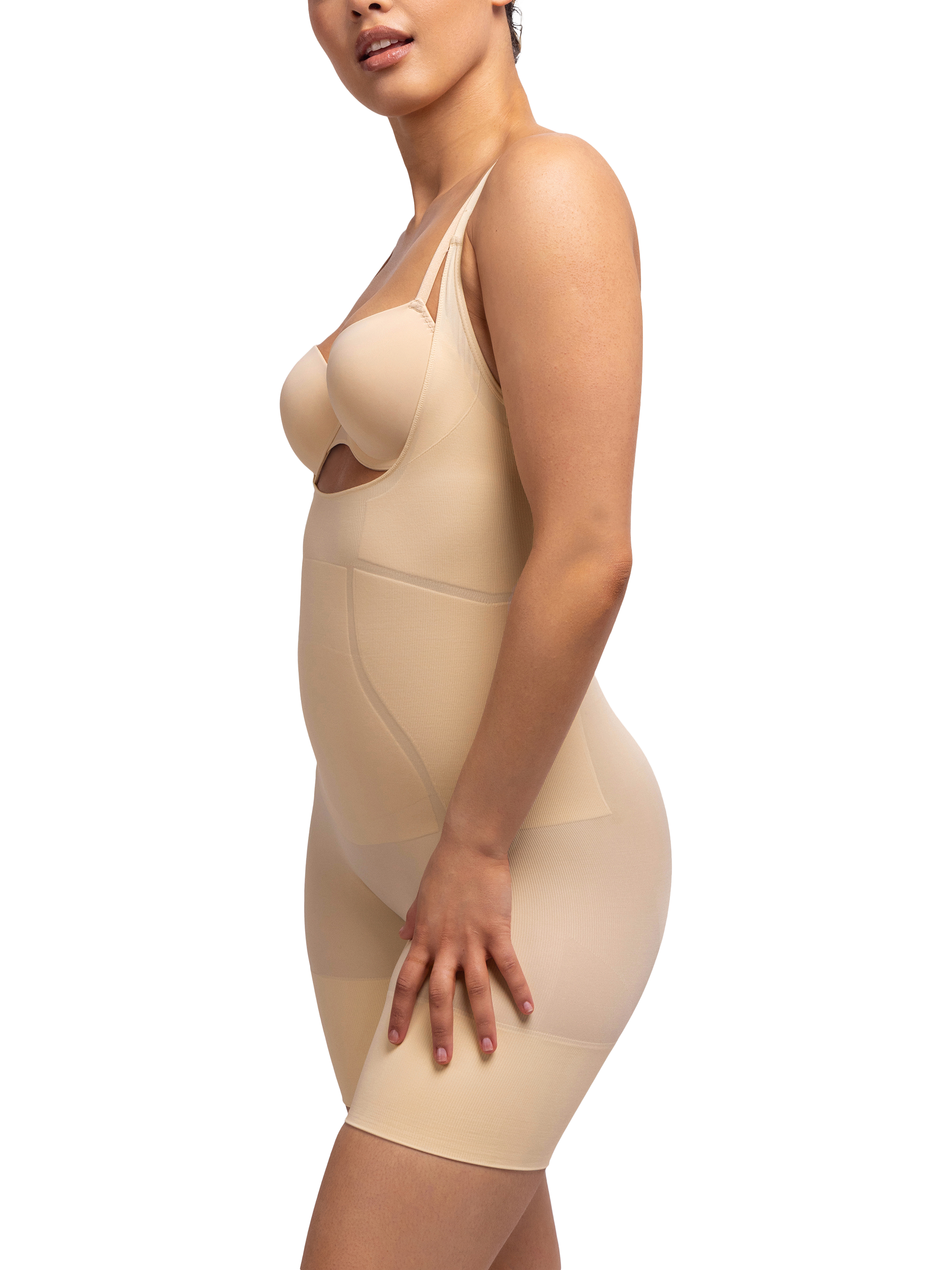 Product image 5 of 6, which shows Dorina Absolute Sculpt Open Bust Bodysuit, Beige, XS