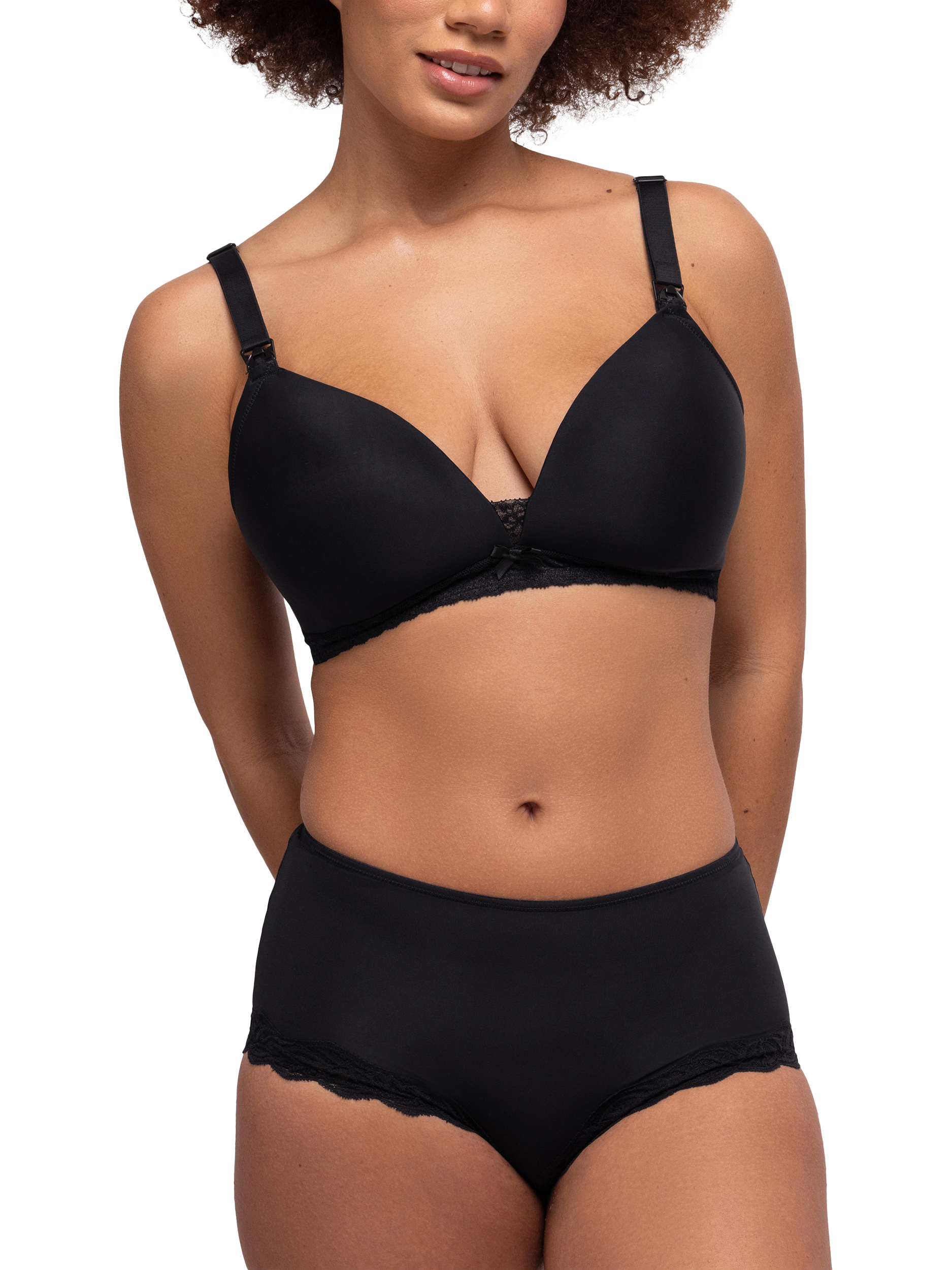 Product image 1 of 6, which shows Dorina May Lightly Padded Nursing Bra, Black, 36D