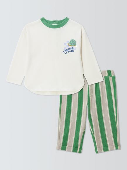 John Lewis Baby Taking it Slow Long Sleeve Top and Trousers Set, Green, Green