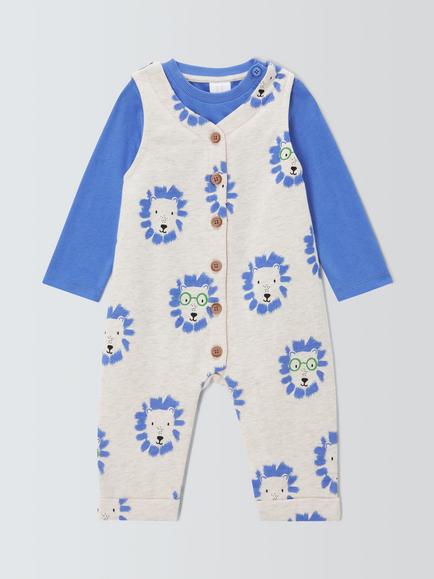 John Lewis Baby Lion Dungarees & Long Sleeve Top Set, Multi, Multi
