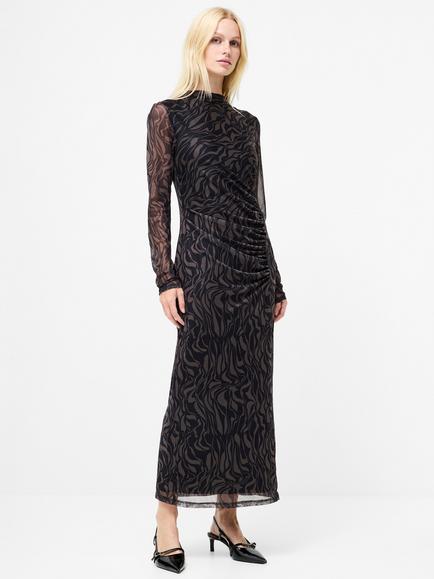 French Connection Zaria Ruched Long Sleeve Maxi Dress, Khaki/Black