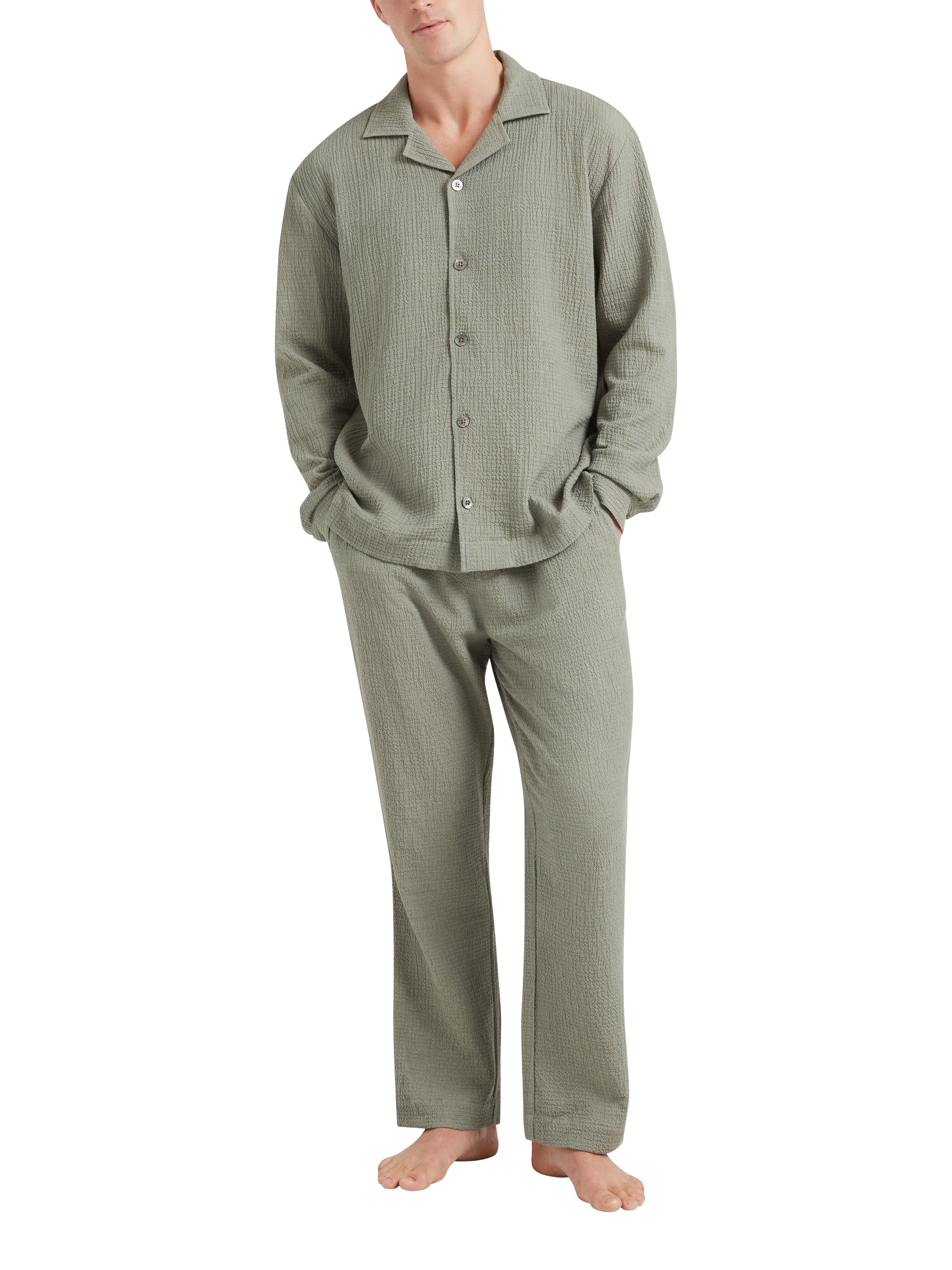 Product image 1 of 5, which shows CHÉ Studios Cotton Cashmere Pyjama Top, Green Mid, S