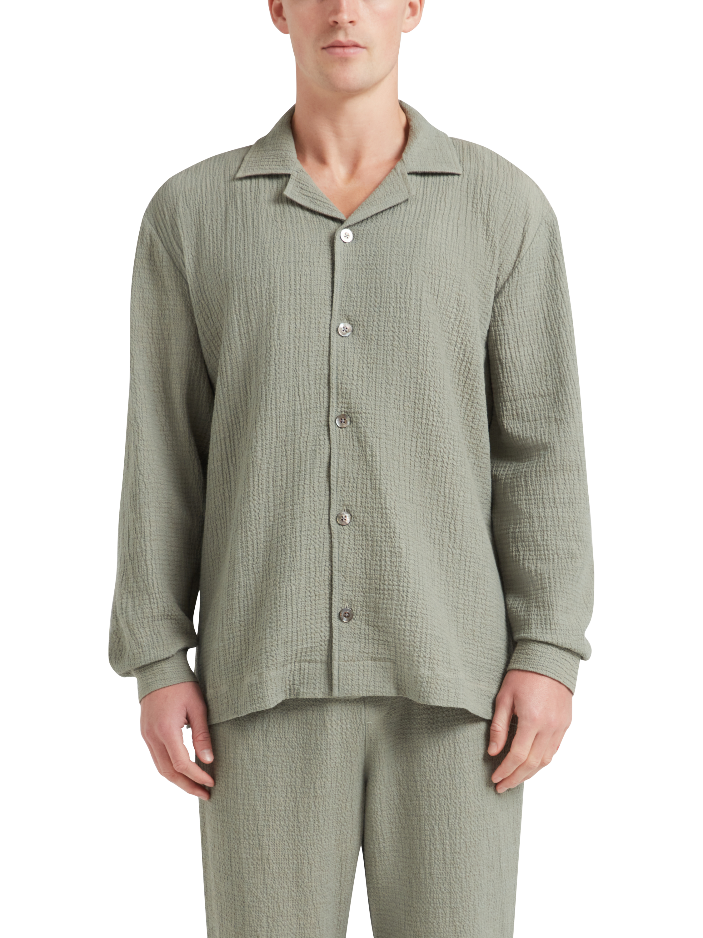 Product image 4 of 5, which shows CHÉ Studios Cotton Cashmere Pyjama Top, Green Mid, S