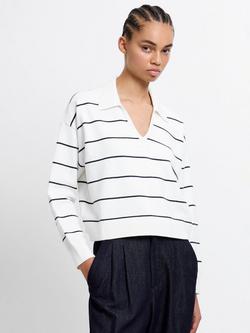 French Connection Sloane Knit Stripe Pullover Jumper, Summer White/Marine, Summer White/Marine
