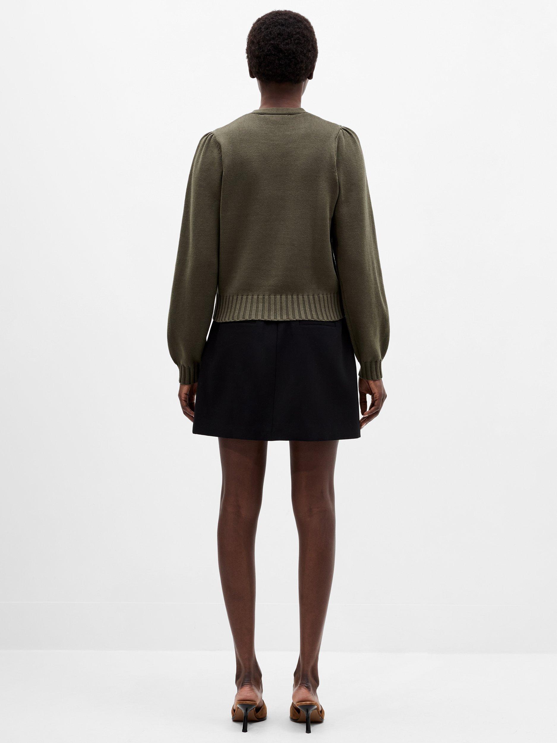 Product image 4 of 5, which shows French Connection Varli Long Sleeve Tie Neck Cardigan, Khaki Green, XS