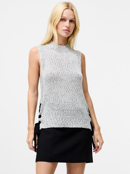 French Connection Wai Sleeveless Long Lace Up Vest, Multi