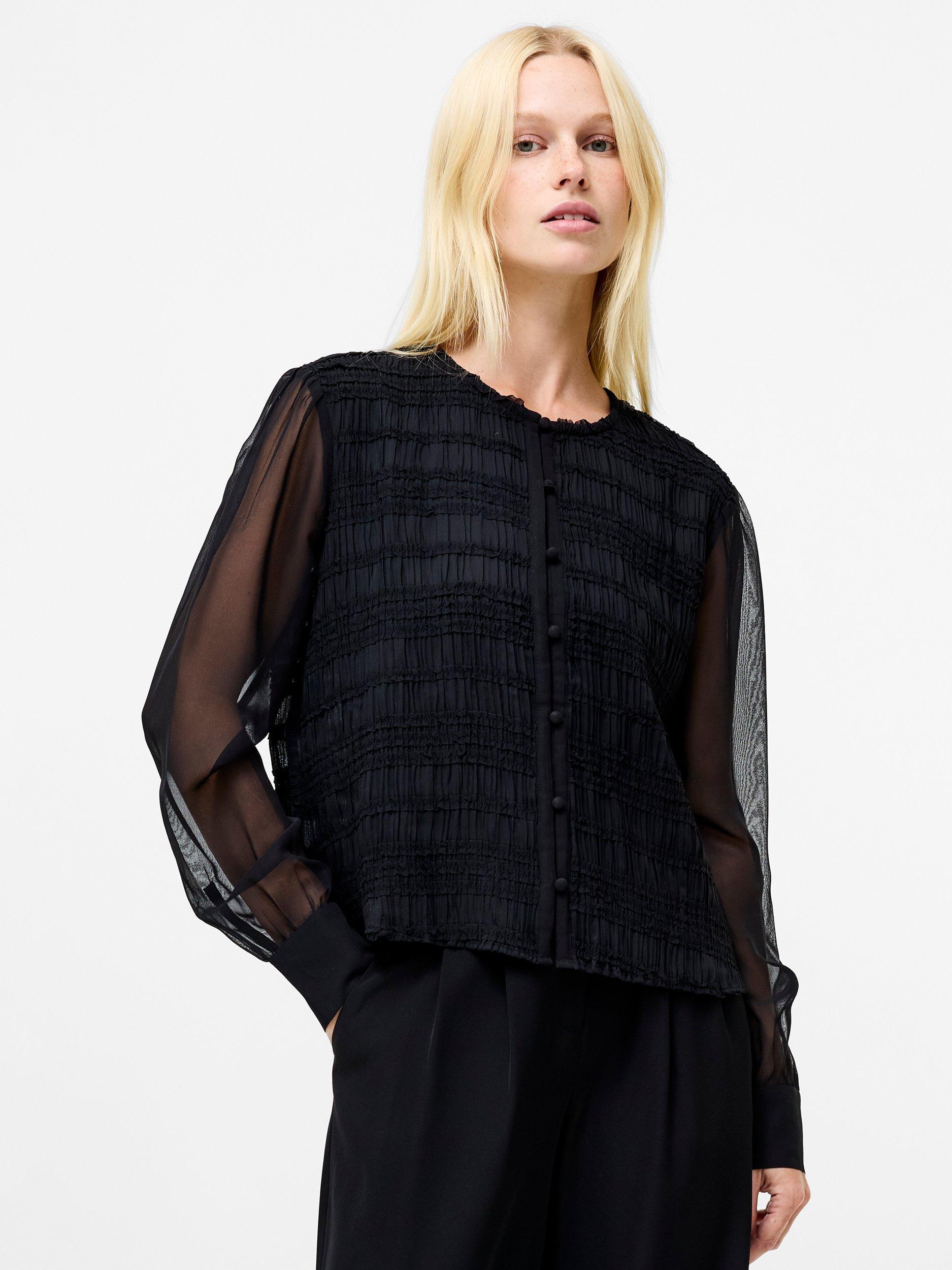 Product image 1 of 5, which shows French Connection Textured Canary Pleated Shirt, Black, 8