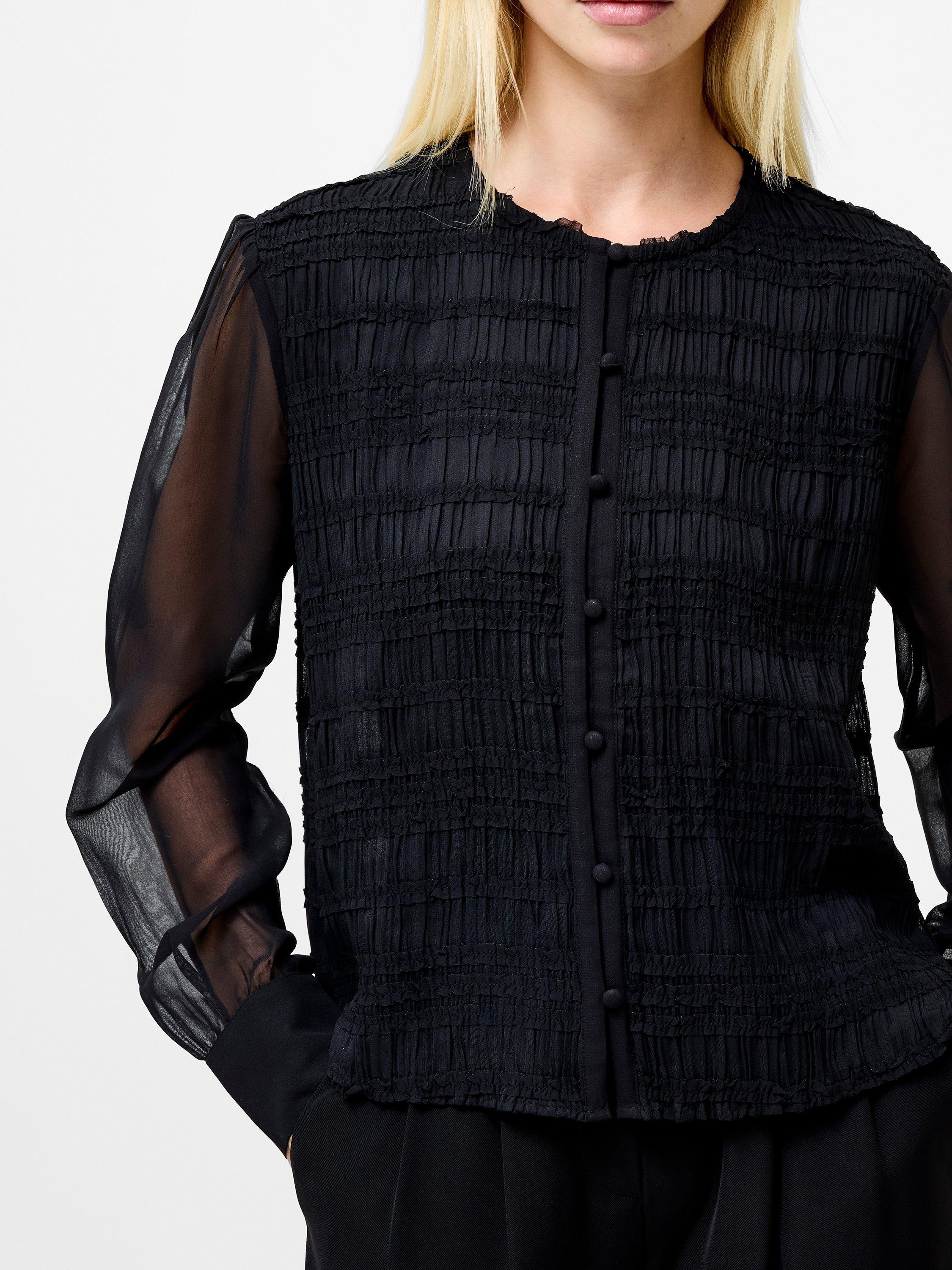 Product image 2 of 5, which shows French Connection Textured Canary Pleated Shirt, Black, 8