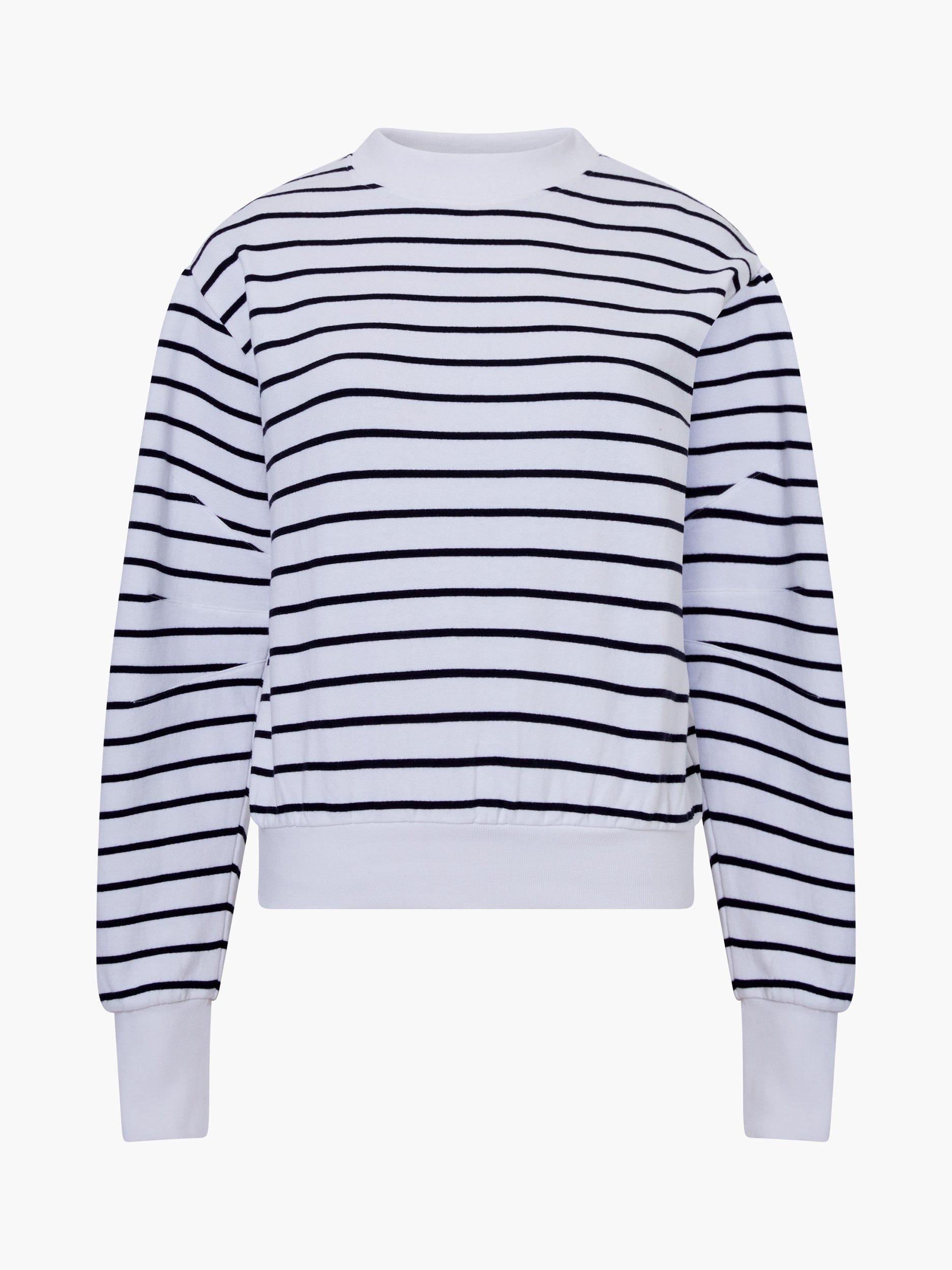 Product image 5 of 5, which shows French Connection Sunday Cotton Blend Stripe Crew Neck Sweatshirt, Linen White/Blue, S