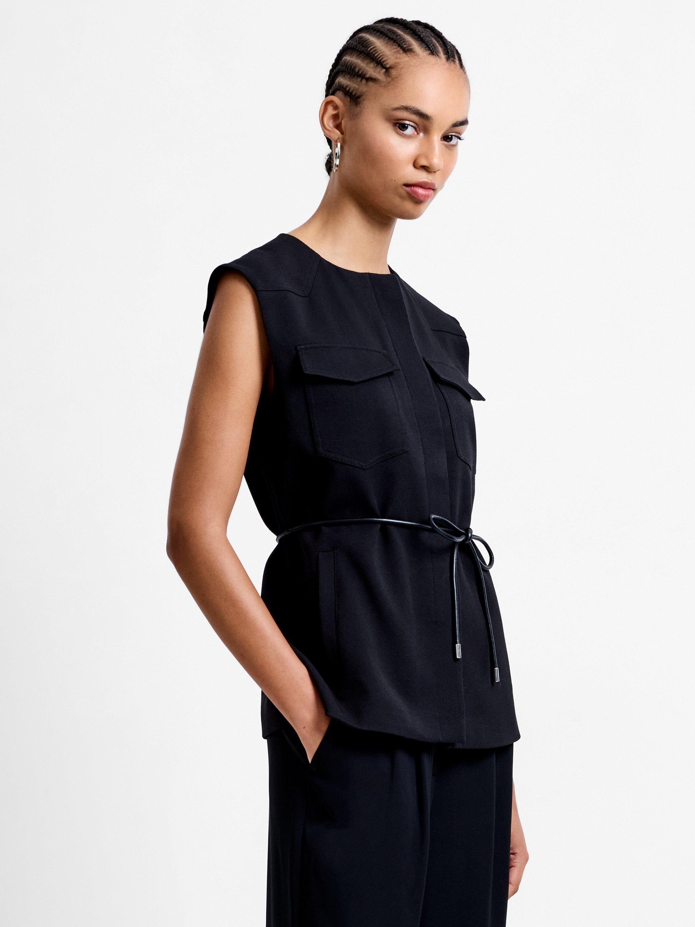 Product image 3 of 6, which shows French Connection Clover Tie Waistcoat, Black, 6