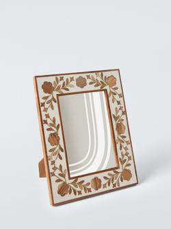 John Lewis Floral Mango Wood Inlay Photo Frame, Cream/Brown, Cream/Brown