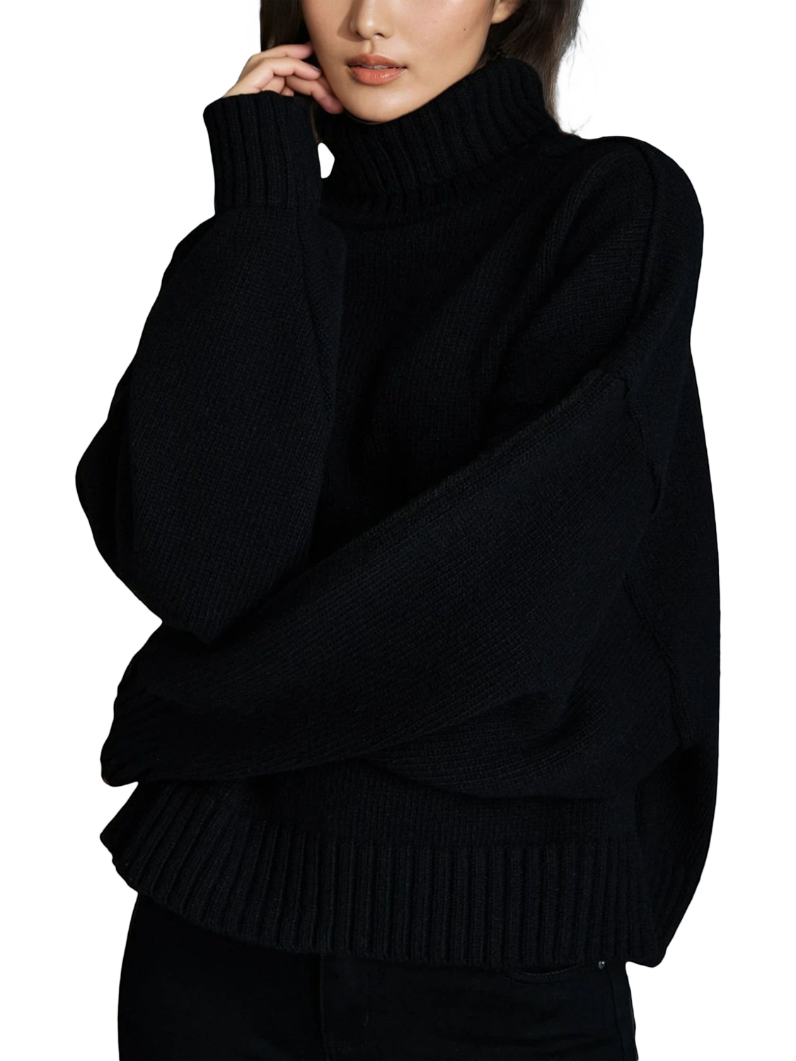 Product image 1 of 5, which shows EAST 42ND Stretchy Wool Rich Turtleneck Jumper, Black, XS