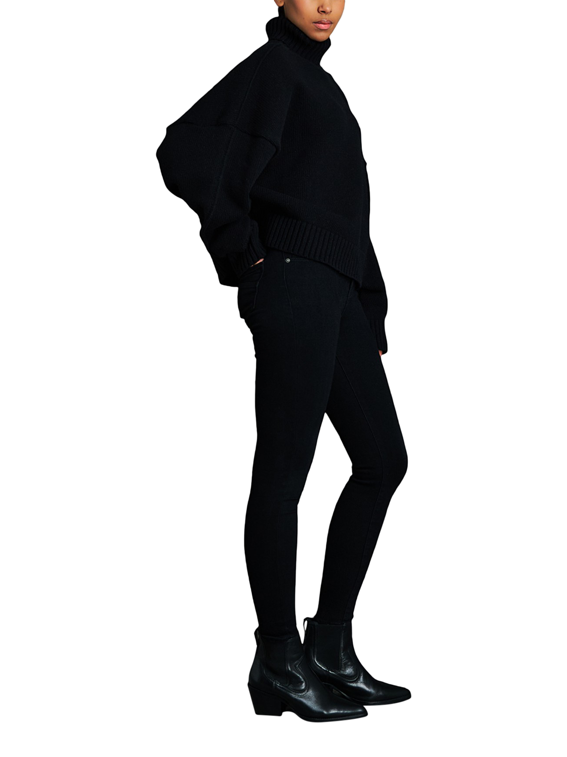 Product image 2 of 5, which shows EAST 42ND Stretchy Wool Rich Turtleneck Jumper, Black, XS