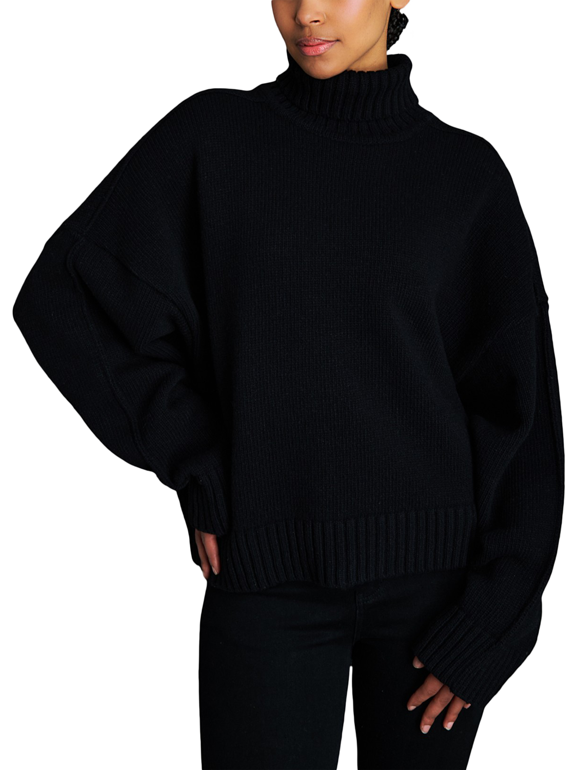 Product image 3 of 5, which shows EAST 42ND Stretchy Wool Rich Turtleneck Jumper, Black, XS
