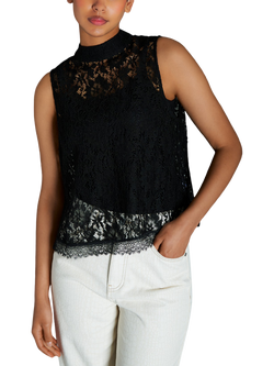 EAST 42ND Lace Sleeve Top, Jet Black, Jet Black