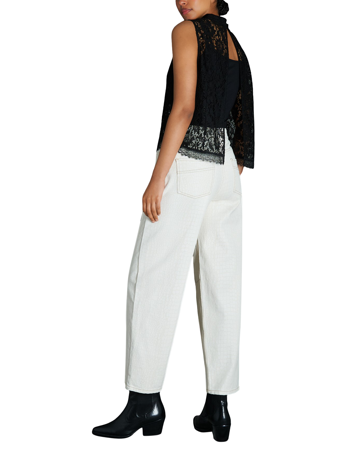 Product image 2 of 6, which shows EAST 42ND Lace Sleeve Top, Jet Black, XS