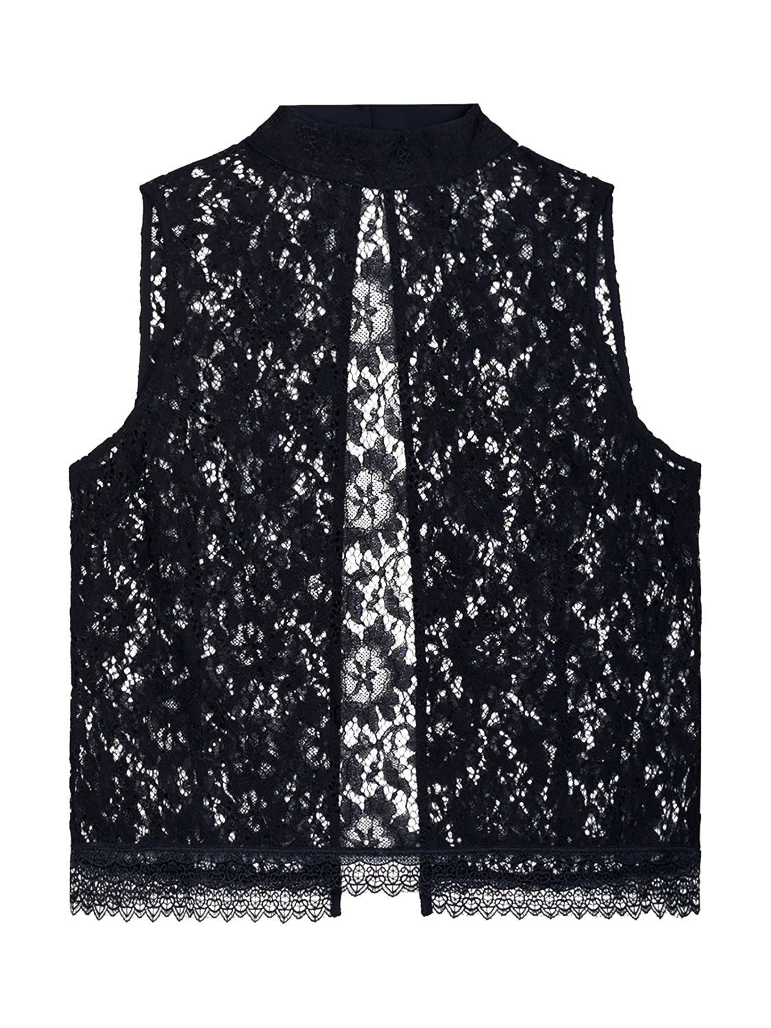 Product image 6 of 6, which shows EAST 42ND Lace Sleeve Top, Jet Black, XS