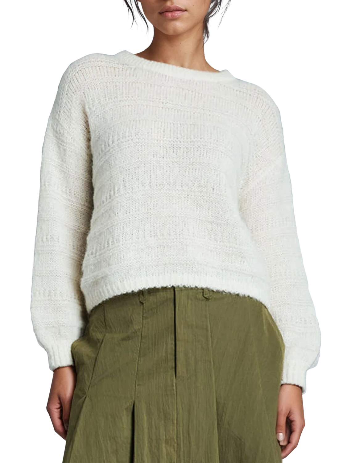 Product image 1 of 6, which shows EAST 42ND Alpaca Wool Cropped Chunky Jumper, Cream, M-L