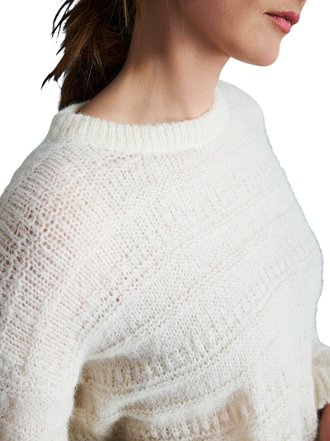 Product image 2 of 6, which shows EAST 42ND Alpaca Wool Cropped Chunky Jumper, Cream, M-L