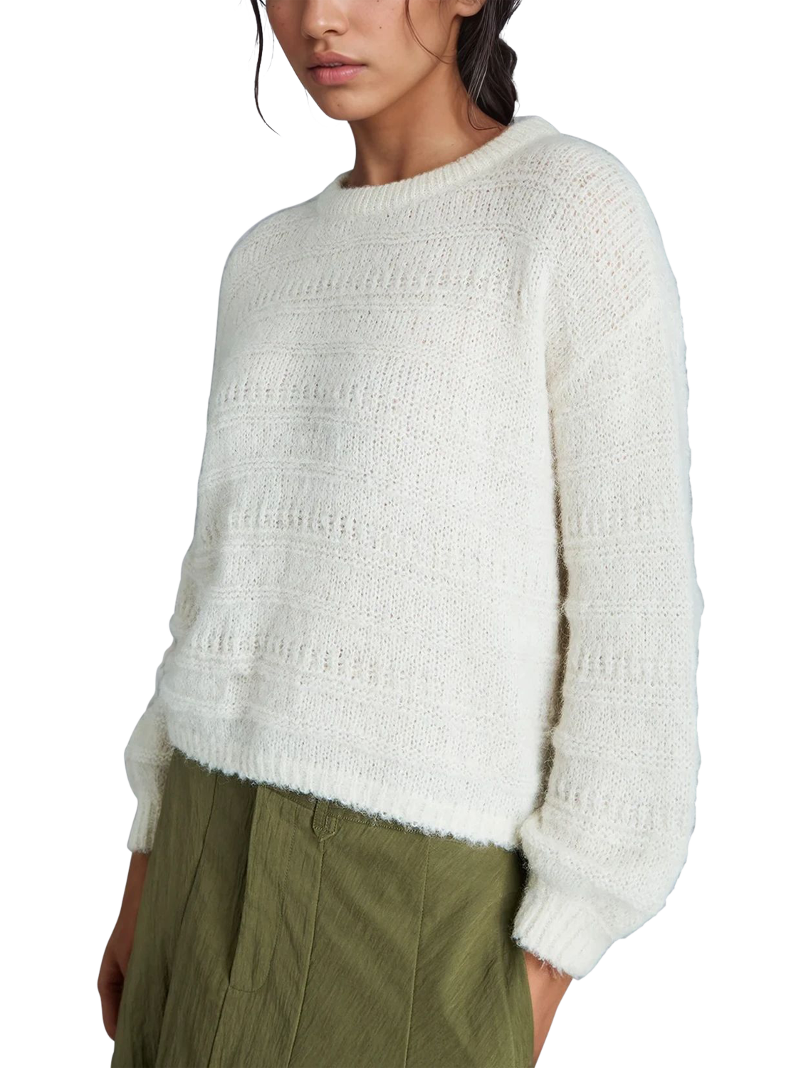 Product image 4 of 6, which shows EAST 42ND Alpaca Wool Cropped Chunky Jumper, Cream, M-L
