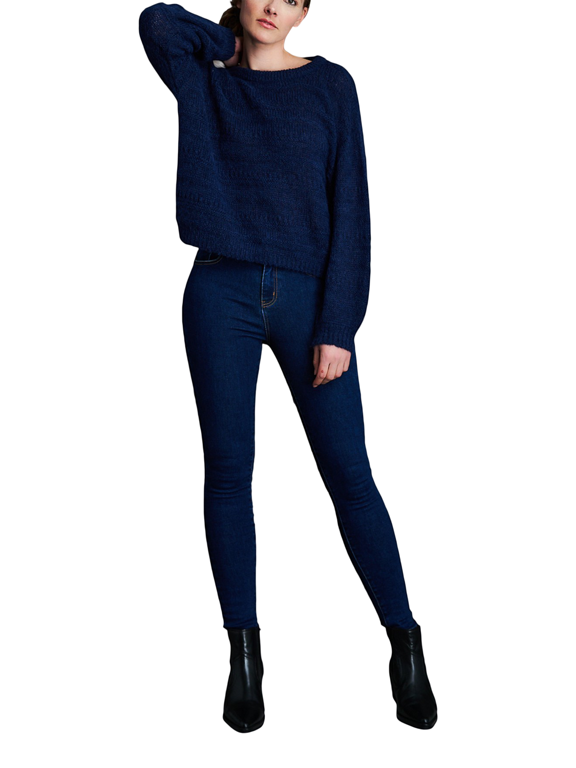 Product image 3 of 4, which shows EAST 42ND Alpaca Wool Cropped Chunky Jumper, Navy, XS-S