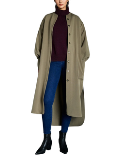 EAST 42ND Longline Buttoned Day Trench Coat, Dark Khaki
