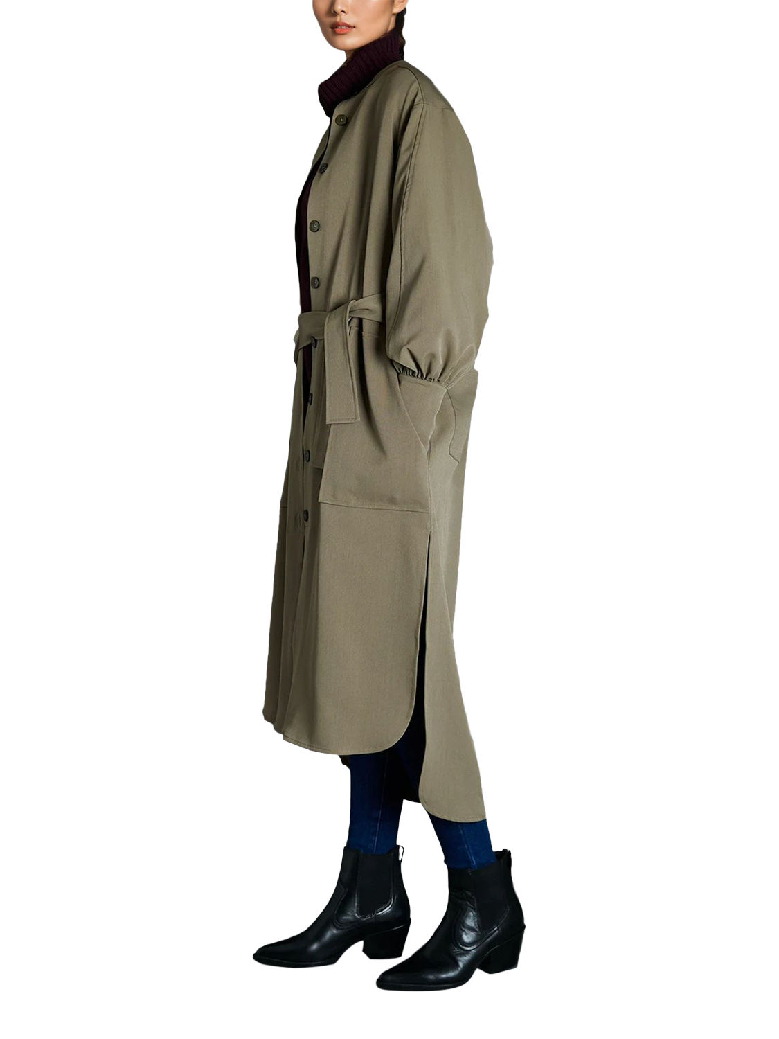 Product image 5 of 7, which shows EAST 42ND Longline Buttoned Day Trench Coat, Dark Khaki, XS
