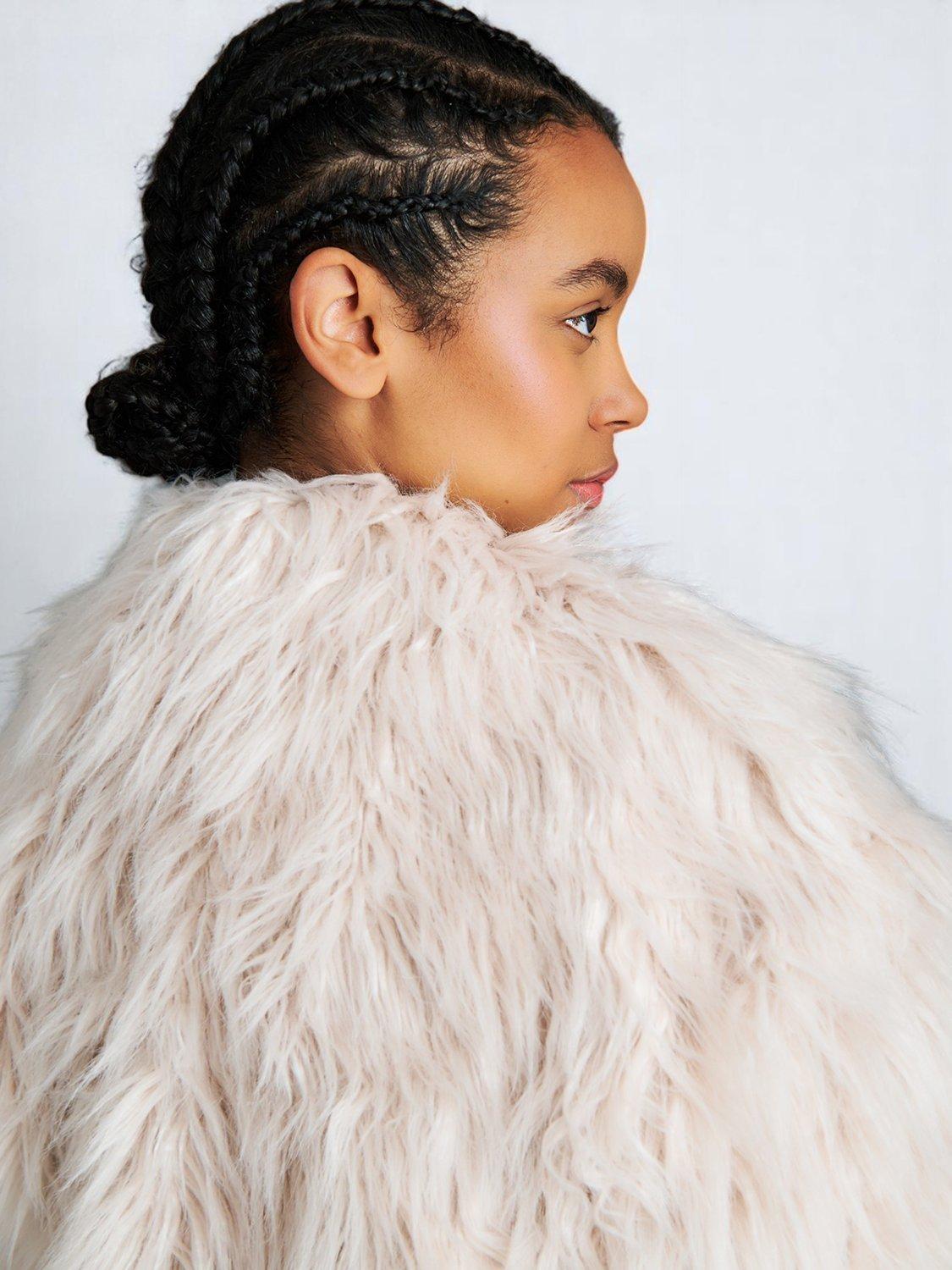 Product image 7 of 7, which shows EAST 42ND Faux Fur Open Neck Jacket, Ivory, M