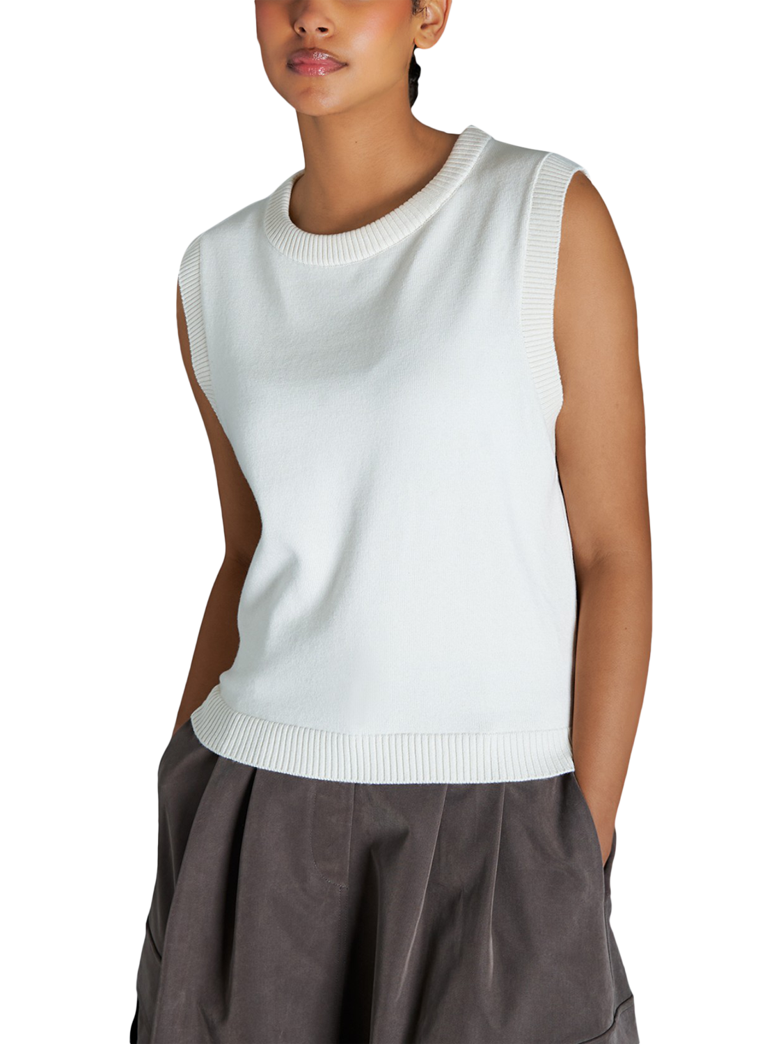 Product image 1 of 6, which shows EAST 42ND Knitted Tank Top, Nude, XS