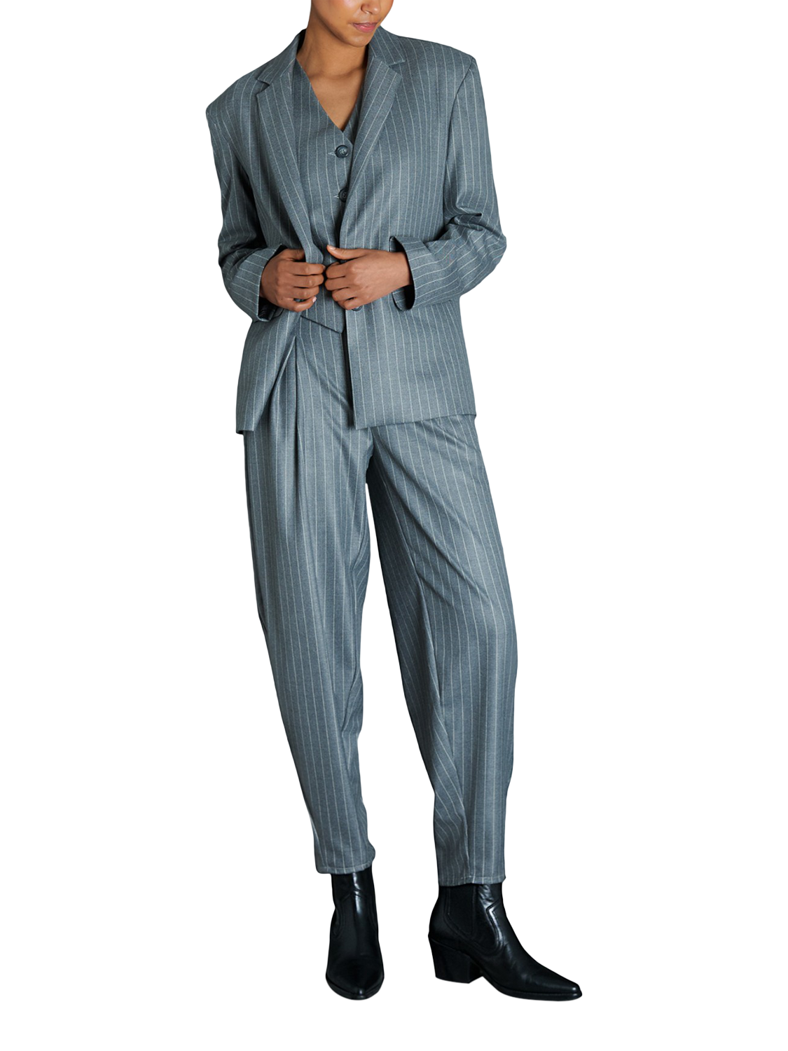 Product image 3 of 7, which shows EAST 42ND Tailored Pinstripe Blazer, Grey Pinstripe, 12