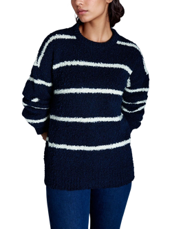 EAST 42ND Stripe Loose Fit Wool Rich Jumper, White/Navy Stripe, White/Navy Stripe