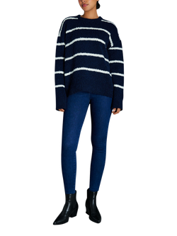 EAST 42ND Stripe Loose Fit Wool Rich Jumper, White/Navy Stripe - view 2, White/Navy Stripe