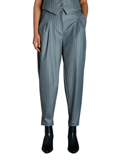 EAST 42ND Pinstripe Barrel Leg Trousers, Grey Pinstripe, Grey Pinstripe