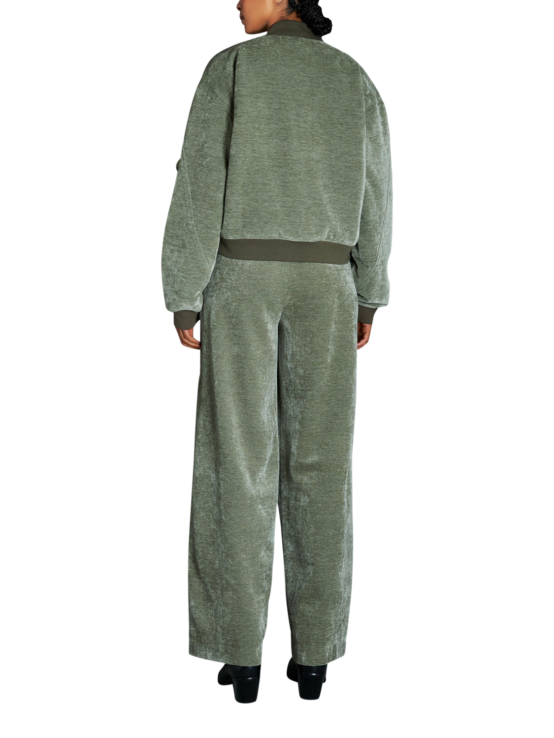 Product image 5 of 7, which shows EAST 42nd Velvet Bomber Jacket, Sage, M