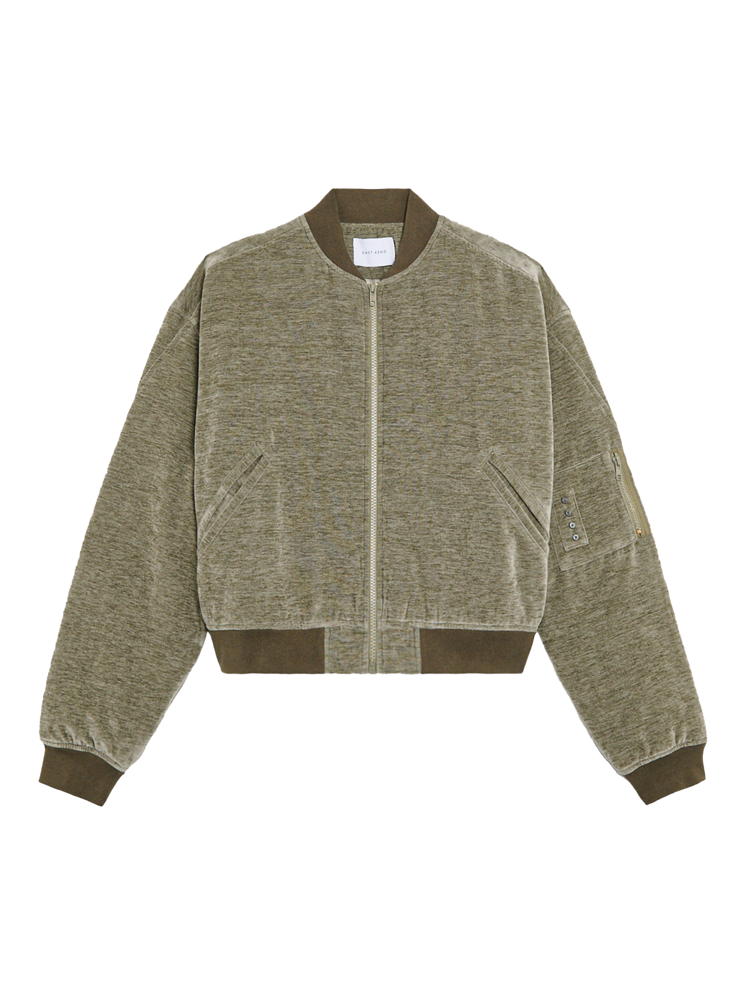 Product image 6 of 7, which shows EAST 42nd Velvet Bomber Jacket, Sage, M