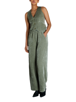 EAST 42ND Velvet Tailored Waistcoat, Sage - view 2, Sage