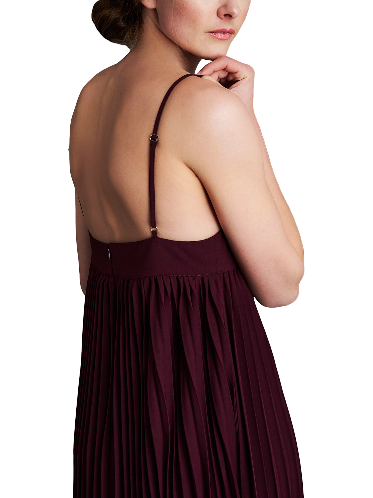 Product image 2 of 7, which shows EAST 42ND Strappy Pleated Maxi Dress, Fig, XS