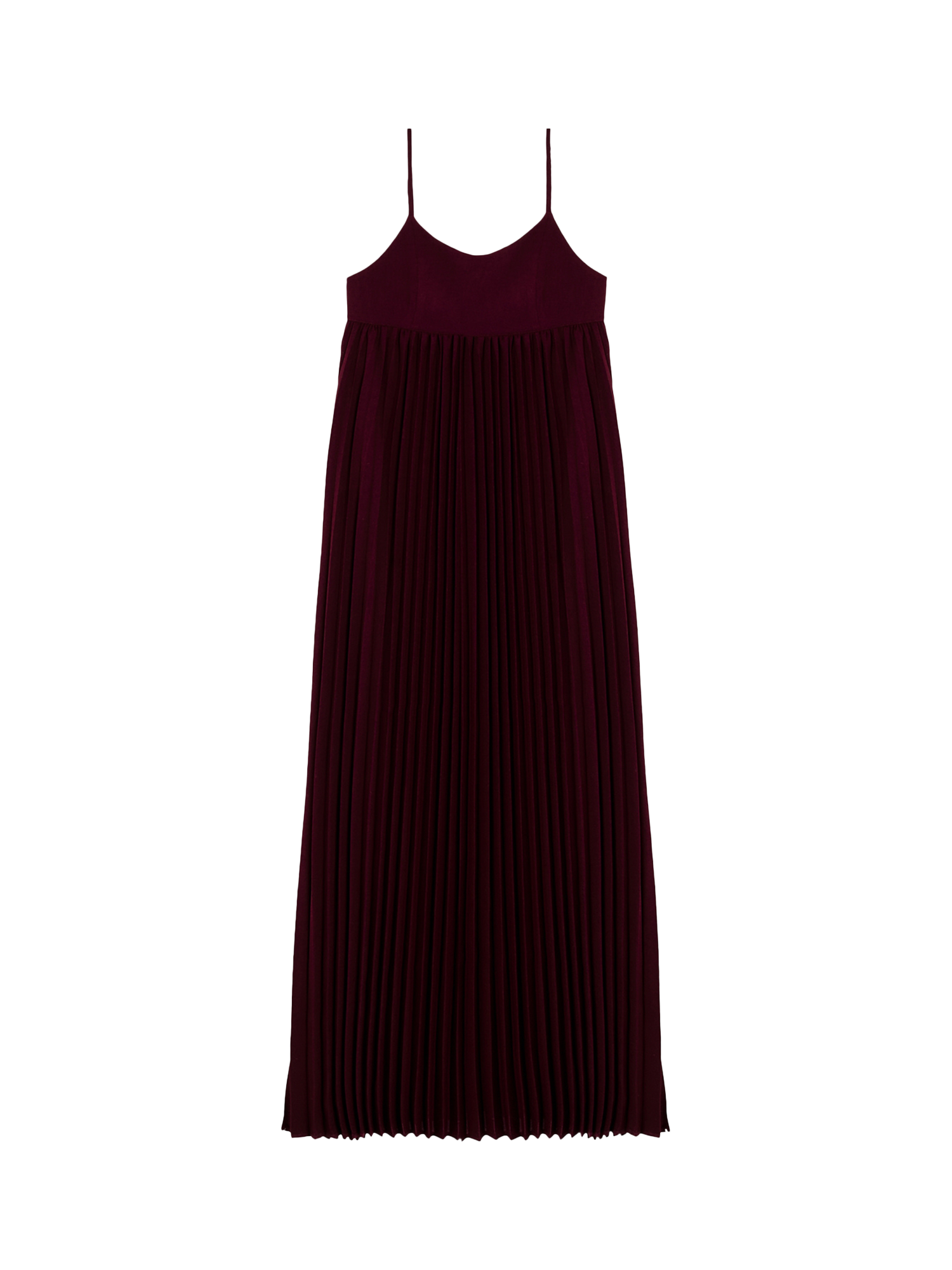Product image 3 of 7, which shows EAST 42ND Strappy Pleated Maxi Dress, Fig, XS