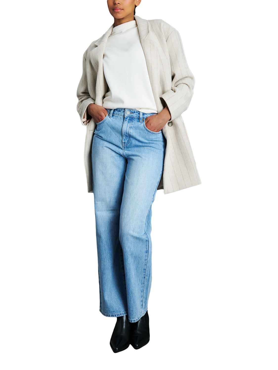 Product image 2 of 7, which shows EAST 42ND Herringbone Pure Wool Coat, Herringbone Ivory, M