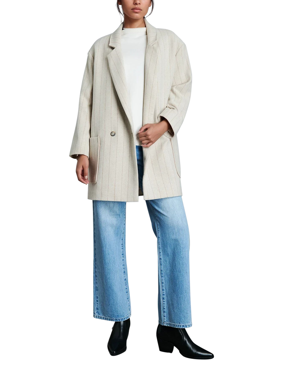 Product image 5 of 7, which shows EAST 42ND Herringbone Pure Wool Coat, Herringbone Ivory, M