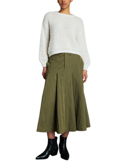 EAST 42ND Box Pleated Belt Loop Midi Skirt, Khaki