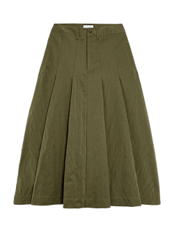 EAST 42ND Box Pleated Belt Loop Midi Skirt - view 2, Khaki